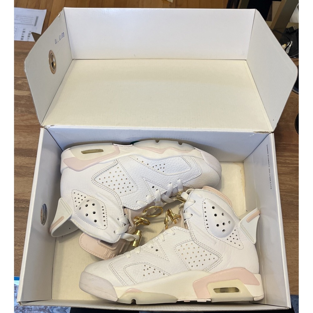 Nike Air Jordan 6 Retro Gold Hoops White Sail Women 5 DH9696-100 Sneaker
